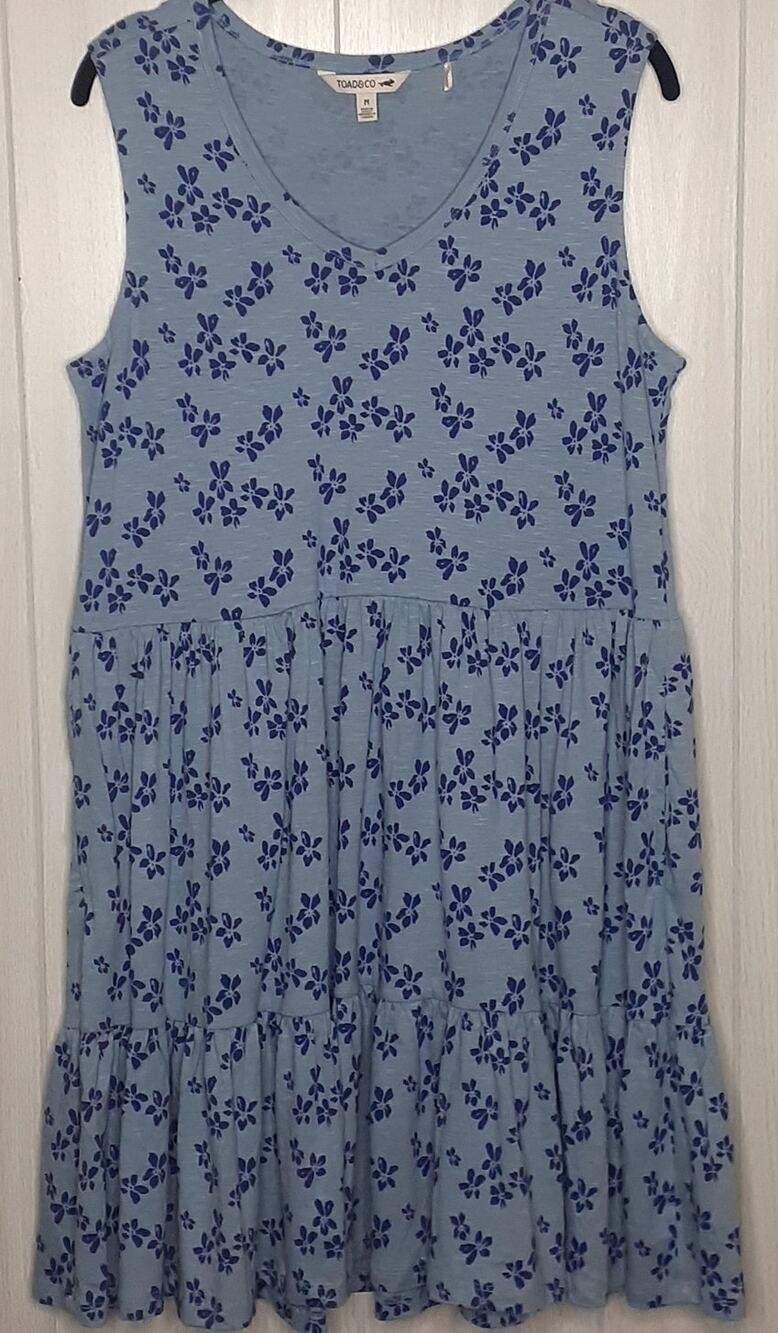 Toad & Co Marley Tiered SL Dress Weathered Blue Print Size Medium